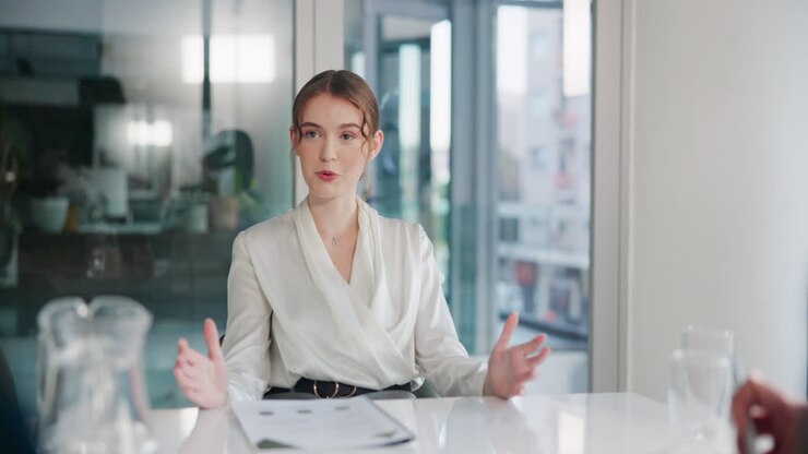 A woman in an interview