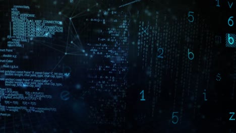 animation of network of connections and data processing on black background