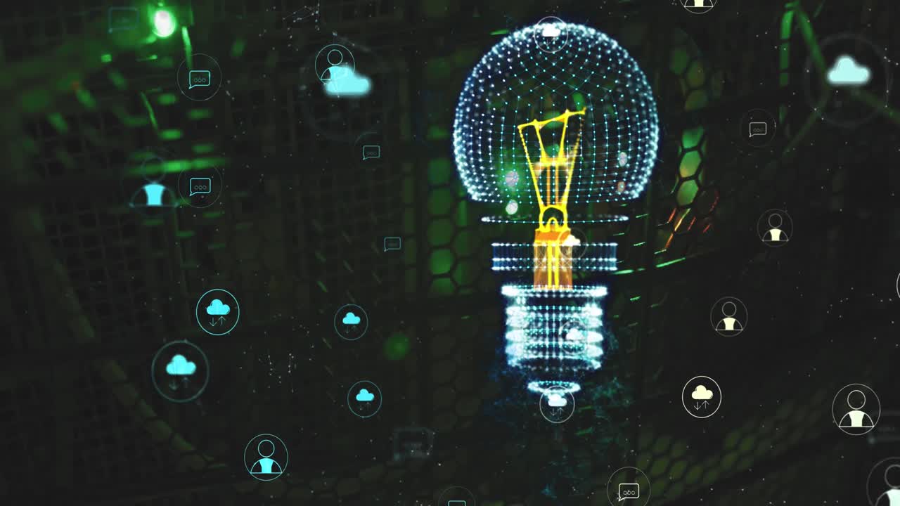 컴퓨터 서버를 통한 연결을 통해 전구의 애니메이션과 데이터 처리