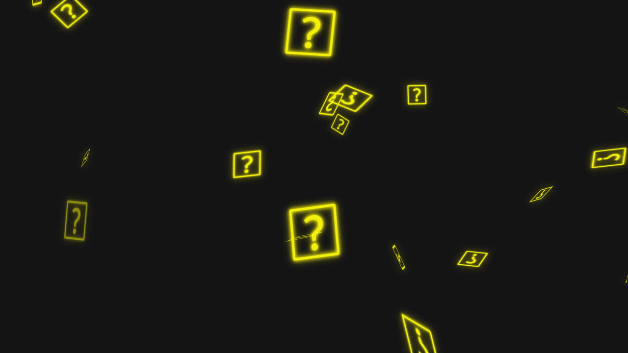 Floating Neon Yellow Question Mark Symbols on Dark Background
