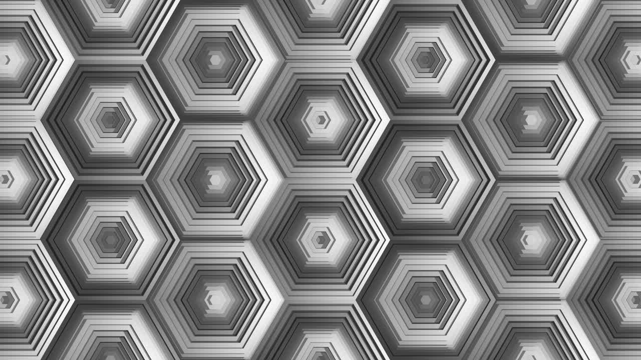Multiple three dimensional hexagon shapes animated background.
