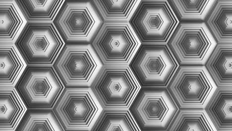 Multiple three dimensional hexagon shapes animated background.