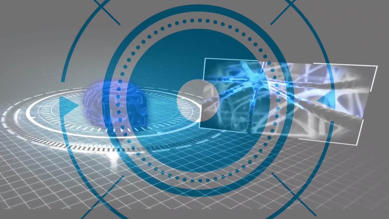 animación de pantallas digitales sobre escaneo de alcance y cerebro digital