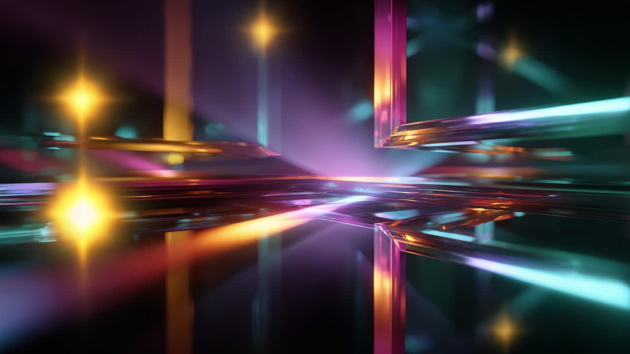 Abstract Light Reflection with Colorful Rays and Geometric Shapes Creating Dynamic Visual Scenes in a Dark Environment