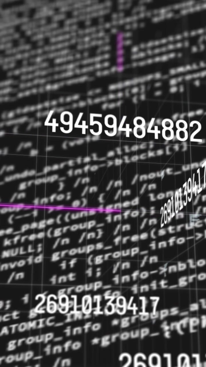 Animazione digitale di numeri variabili multipli su elaborazione dati su sfondo nero