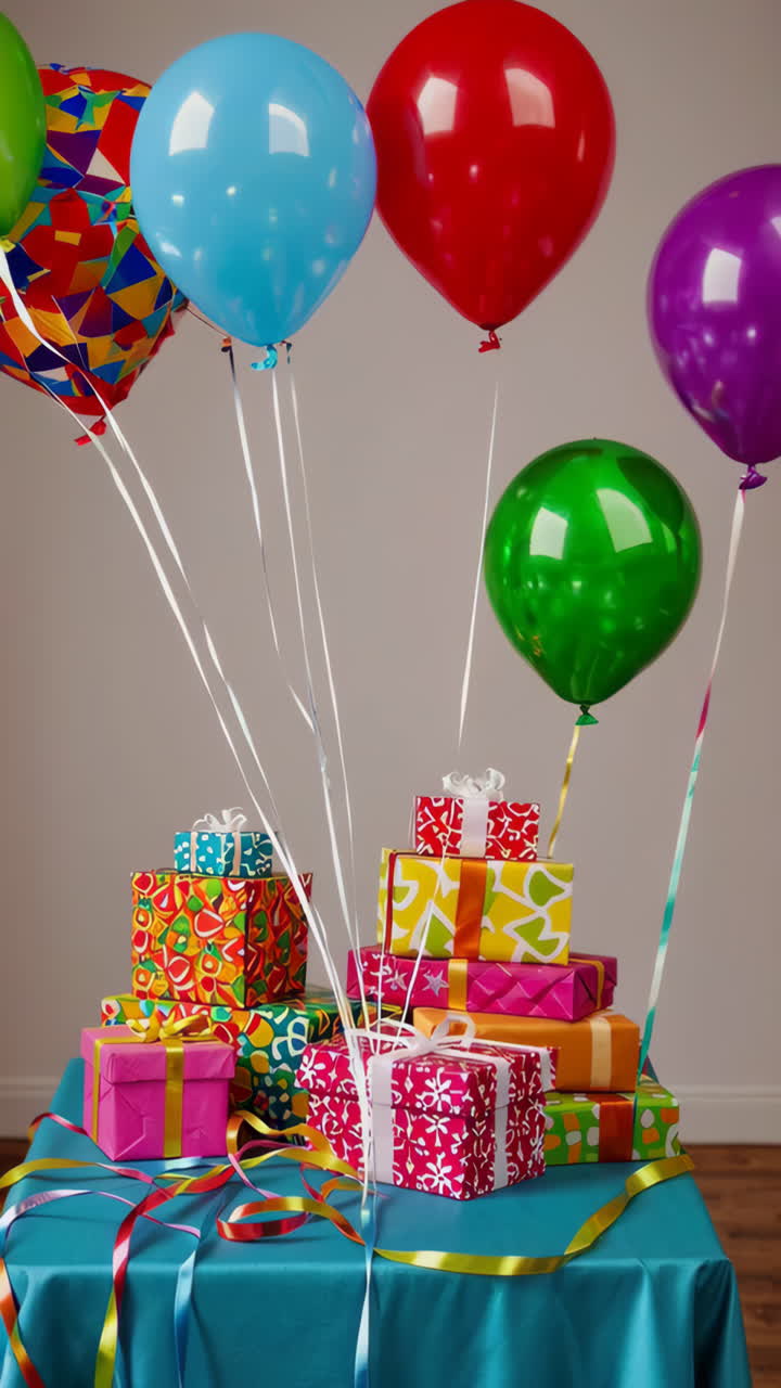 Birthday Celebration with Balloons and Gifts