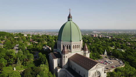 Aerial view around the Saint Joseph&#039;s Oratory of Mount Royal in sunny Montreal