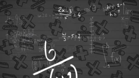 Animation-of-mathematical-equations-and-symbols-against-white-lined-paper-background