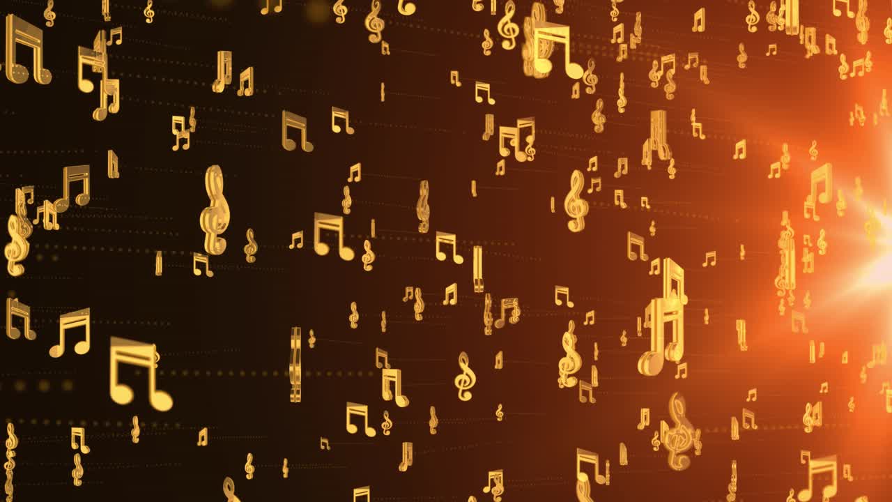 Animated musical music note golden musical notes float swirling jazz album symphony concert