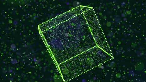 le particelle di luce verde astratta formano un oggetto 3d. il ciclo vj come bg dello spazio digitale virtuale. le particelle formano la forma holoram come concetto di big data, rete o spazio vr. progettazione di movimento sci-fi bg.