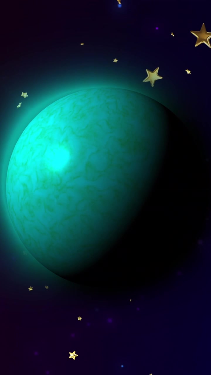Animazione di pianeta verde nello spazio stellato nero