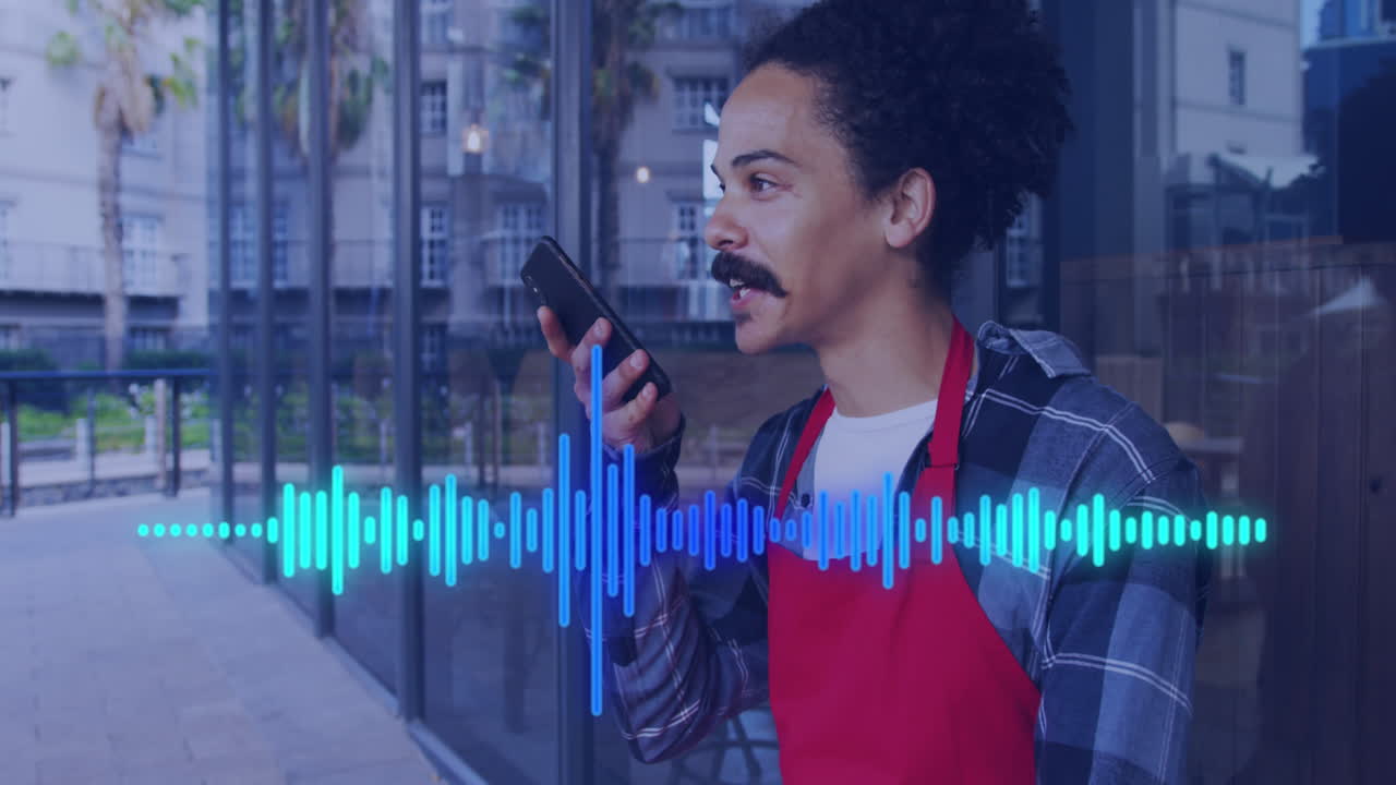 animación del procesamiento de datos sobre el hombre utilizando un teléfono inteligente