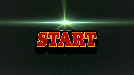 animation of start text over blue lights and stars on black background