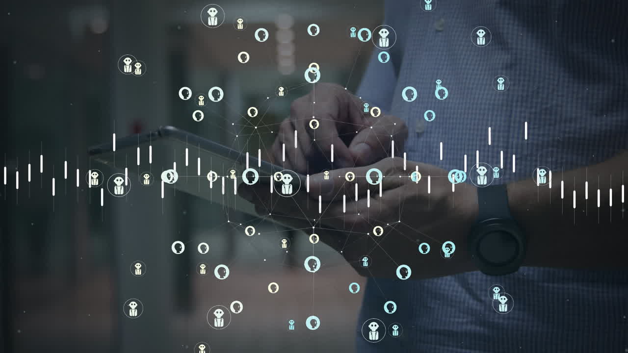 Animation of globe with connections and data processing over caucasian businessman using tablet