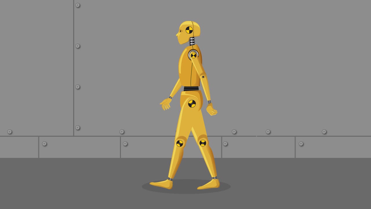 회색 배경을 가로질러 는 애니메이션 로입니다.