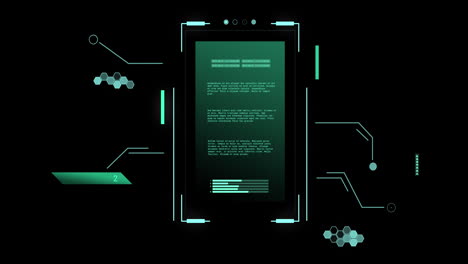 animazione dell'elaborazione dei dati scientifici su schermo su sfondo nero.