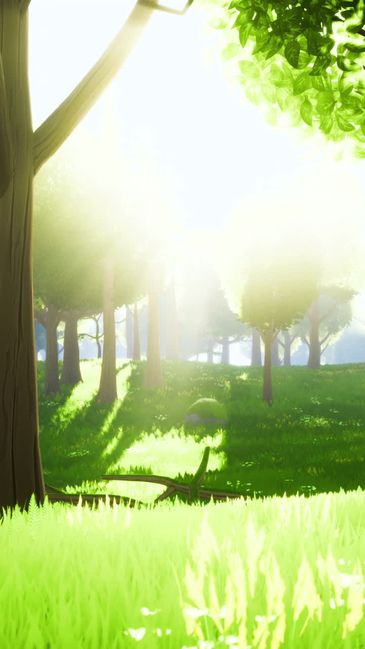 Sunlight streaming through lush trees in a vibrant forest during daytime