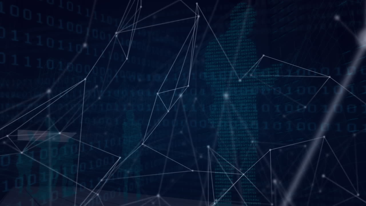 Animation of networks of connections over binary coding and business people