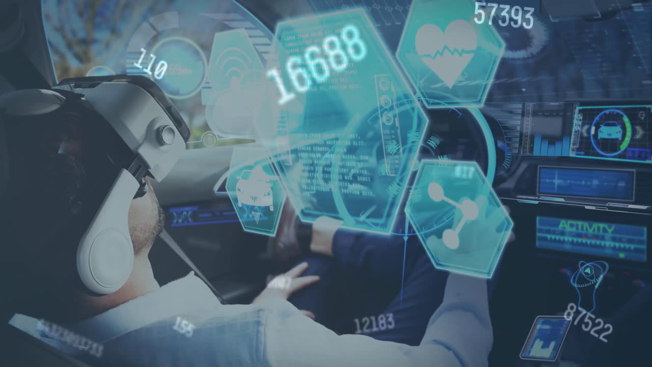 자율주행 자동차를 사용하는 vr 헤드 ⁇ 으로 정보 디스플레이의 애니메이션
