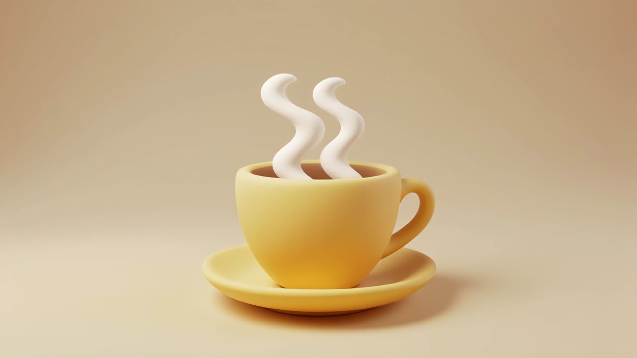 Tazza da caffè gialla minimalista con animazione di vapore che sale