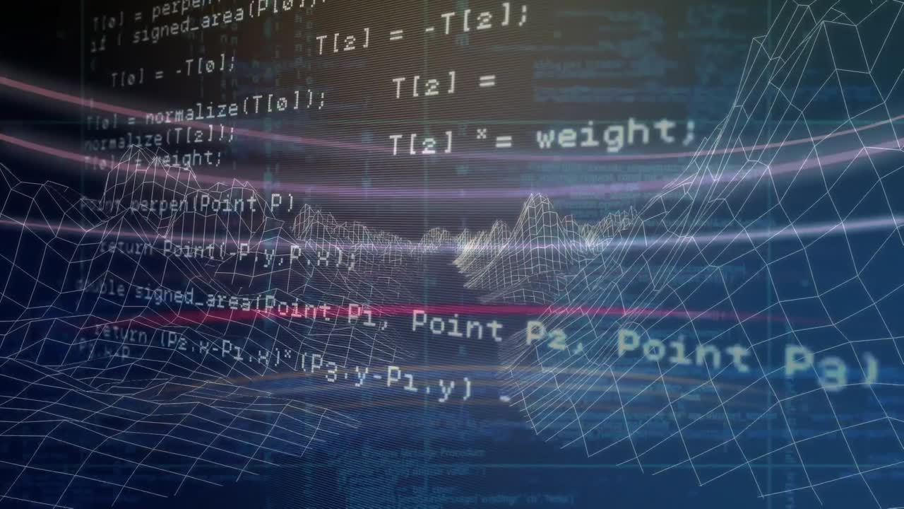 검은 바탕의 산 위에서 데이터 처리의 애니메이션