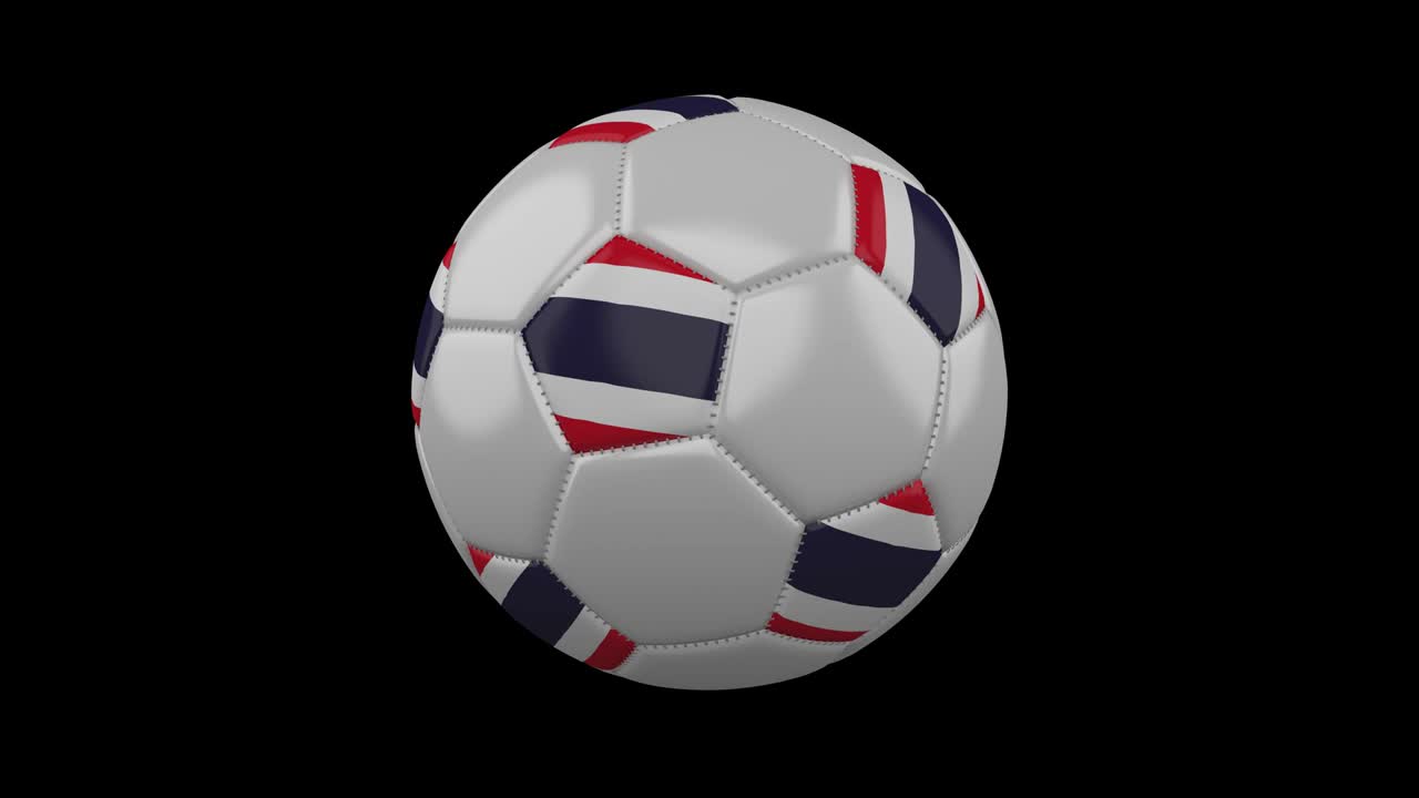 Pallone da calcio con bandiera della Thailandia, in loop, 4k con canale alfa.