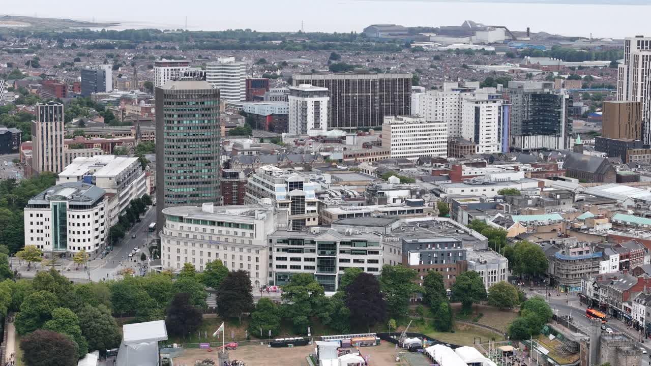 Cardiff City Centre UK offices and apartments drone,aerial