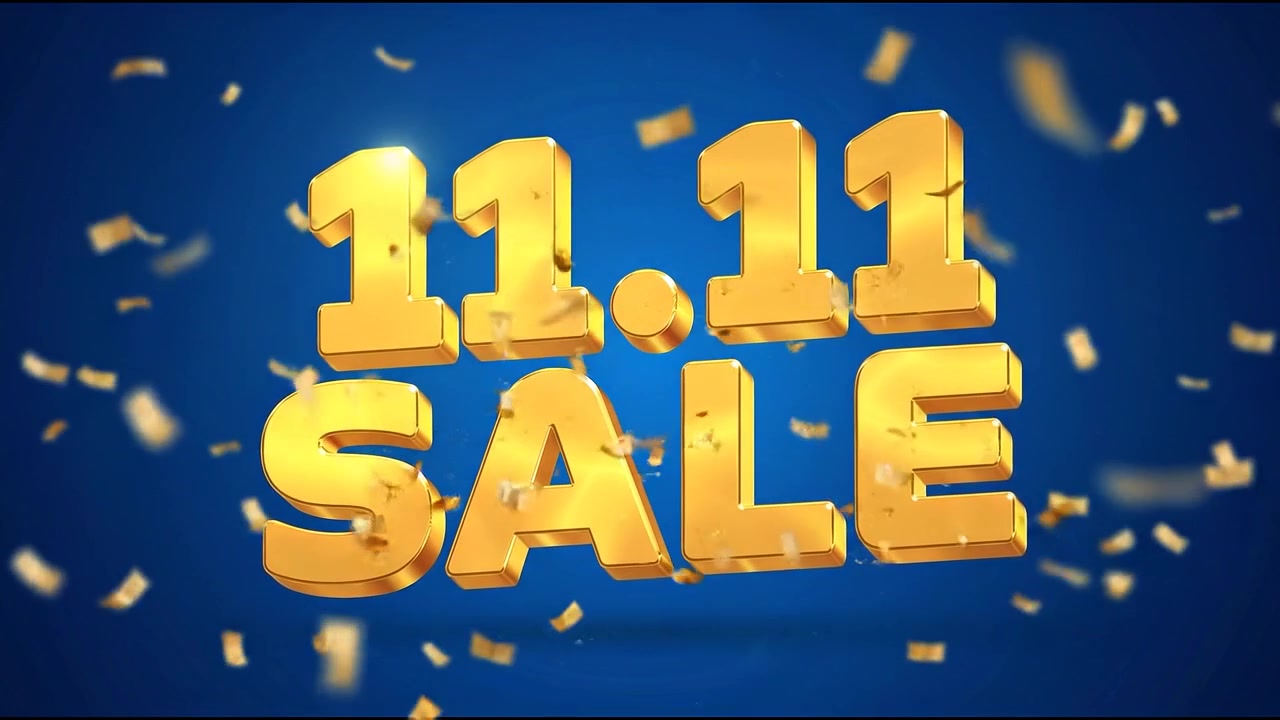 Grafica Promozionale Saldi 11.11 con Coriandoli Dorati in Caduta
