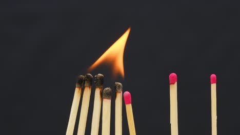 burning matches against black. stop epidemic. domino effect