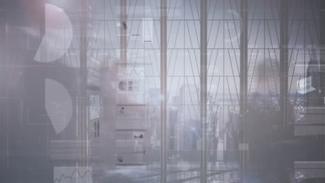 animación del procesamiento de datos financieros en oficinas modernas
