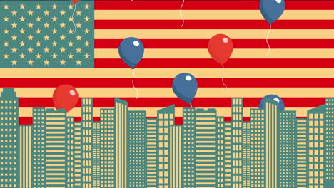 labor day card with usa flag and cityscape