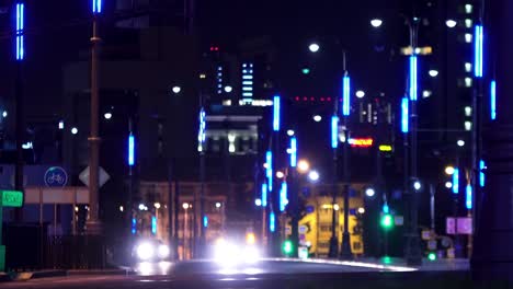 city street at night with blue lights