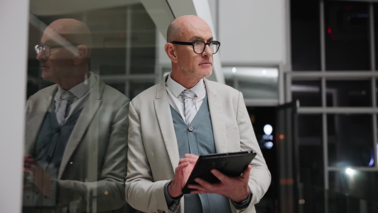Mature businessman using a tablet in a modern office