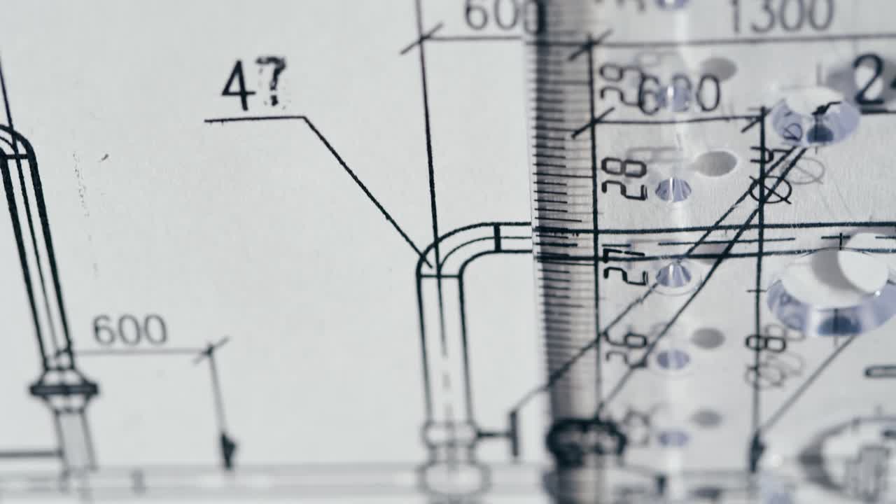 Close-up of a technical drawing with a ruler