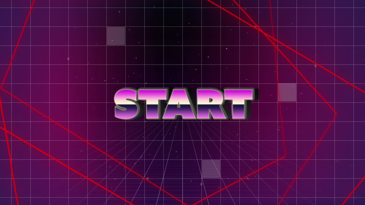 animación de inicio, formas lineales rojas y espacio púrpura.