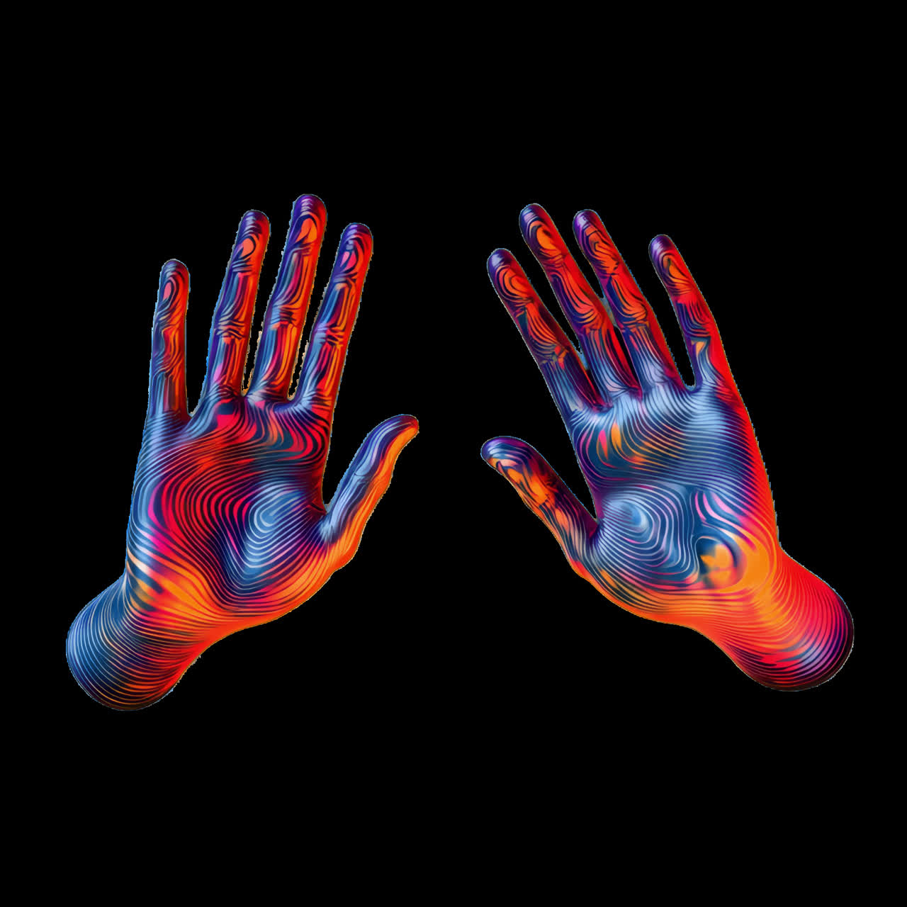 Vibrant abstract hands design animation isolated asset, transparent 4K video, alpha channel, ProRes