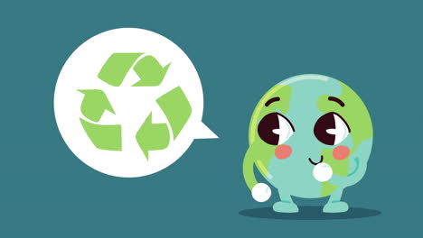 ecology animation with earth character thinkin in recycle