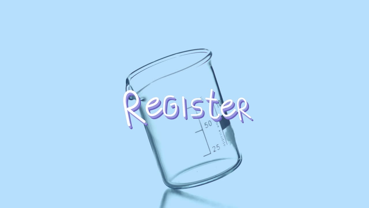 Animation af registrer-tekst over roterende kemisk glas