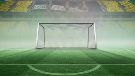 Animation-of-brazilian-flag-on-empty-football-pitch-in-sports-stadium