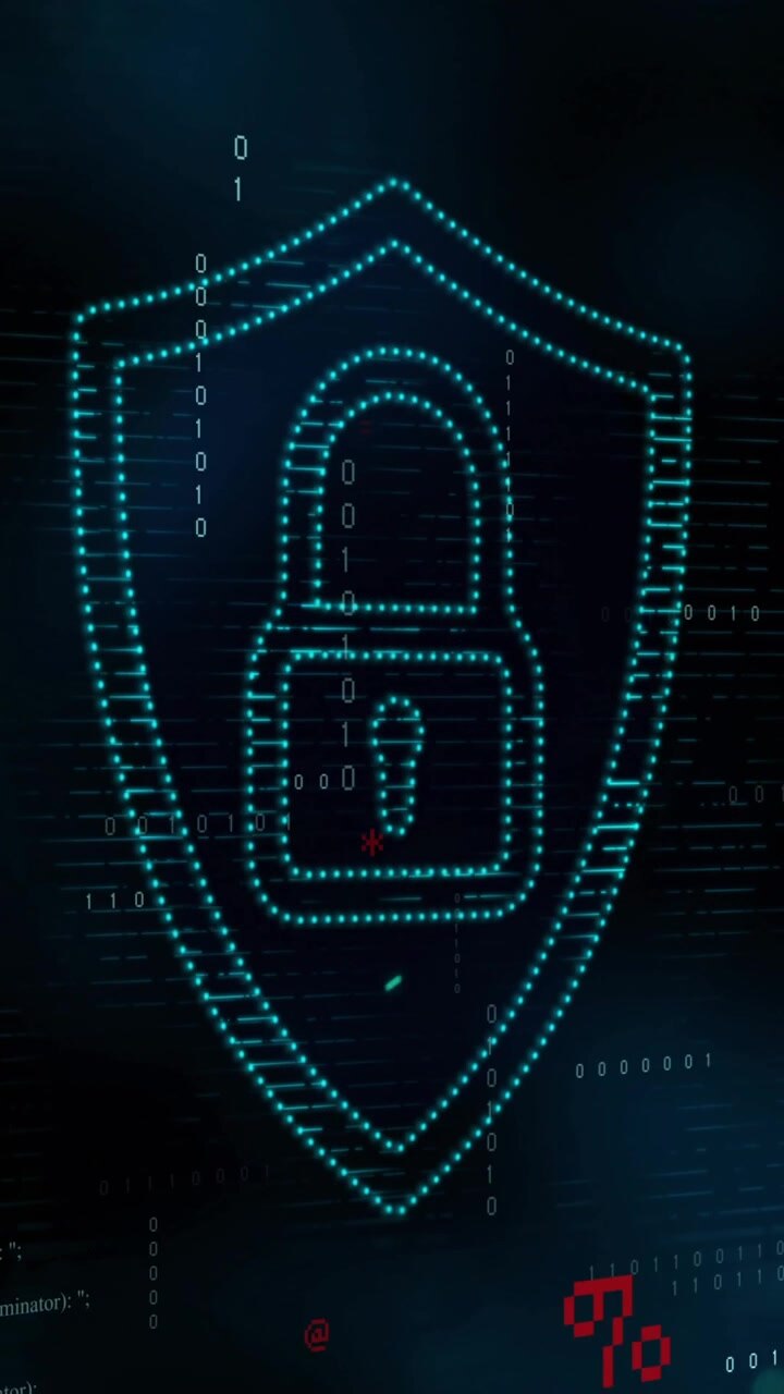 Animation of data processing and padlock icon over dark background
