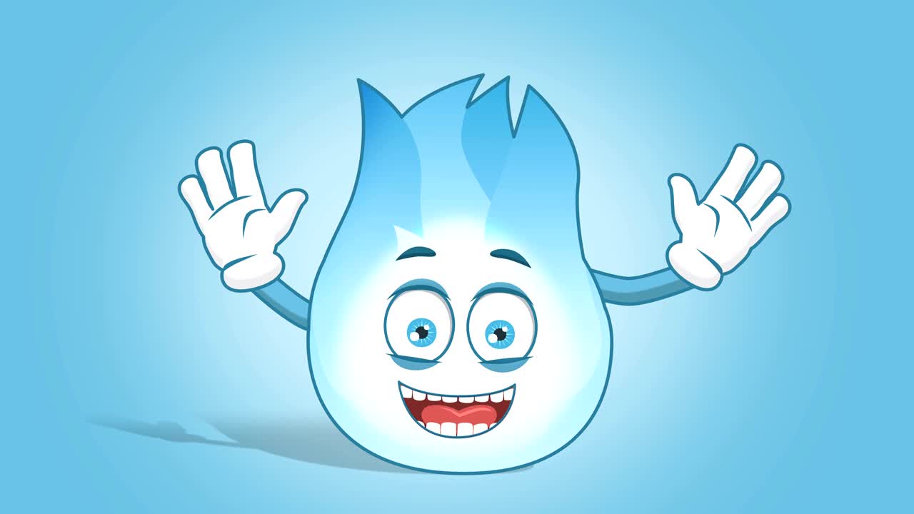 dibujos animados llama de gas feliz regocijarse con la animación de la cara alfa mate