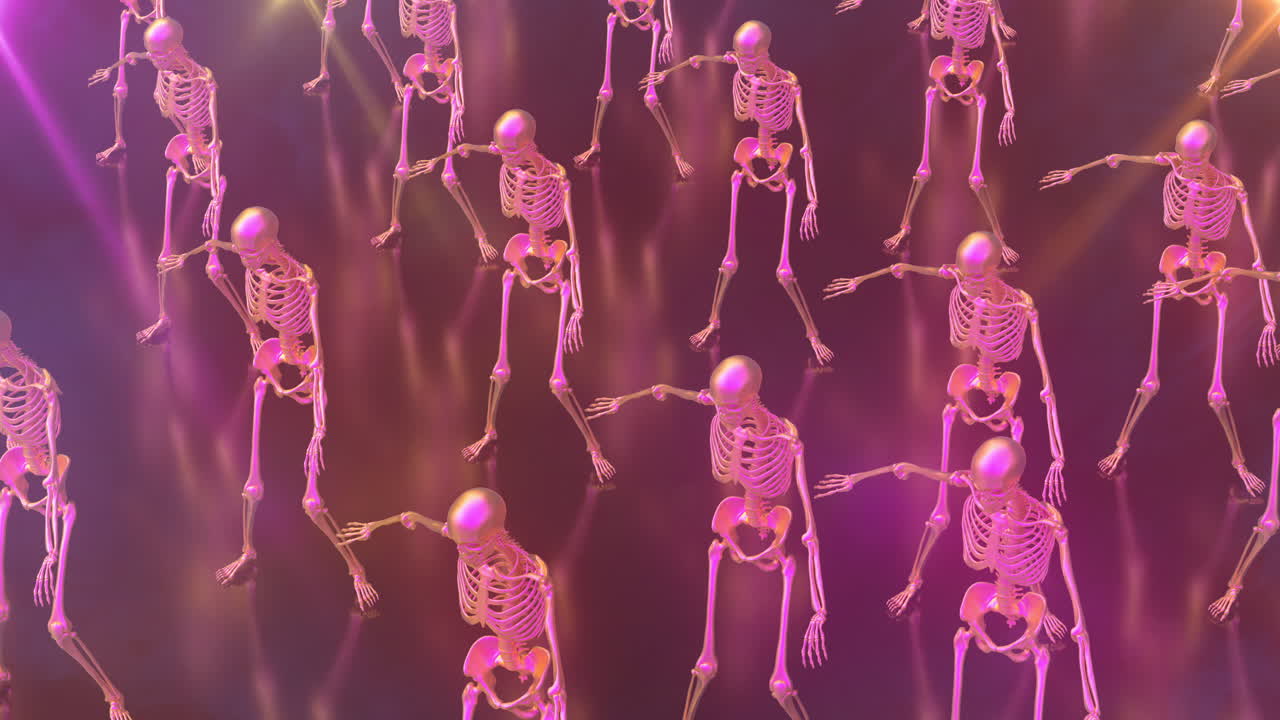 Vibrant Pink Skeletons Dancing Energetically in a Seamless Loop