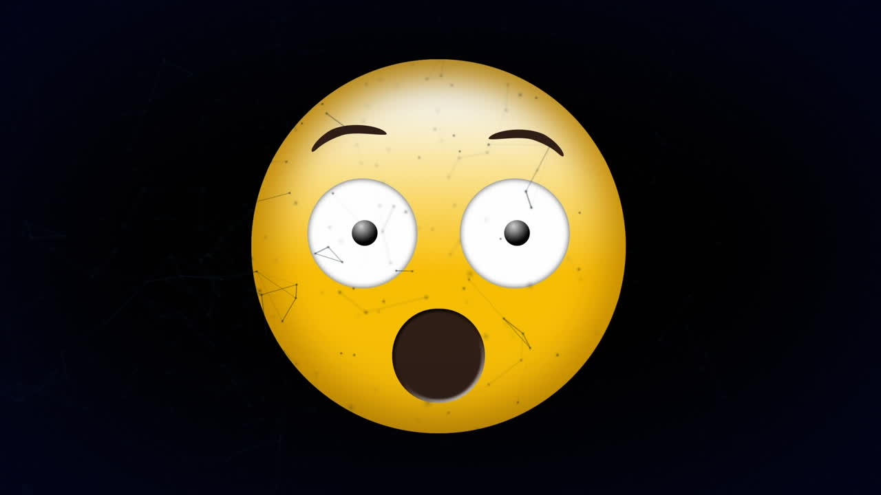 animación del icono de emoji asustado sobre la red de conexiones