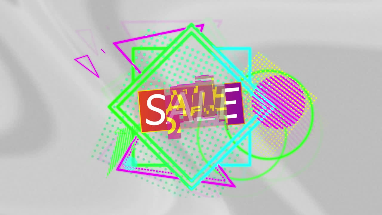 animación digital de formas abstractas de venta y neón contra el efecto de textura líquida en fondo blanco