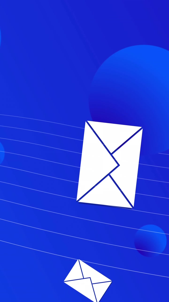 Molteplici icone di messaggi che cadono su sfondo di sfere su sfondo blu