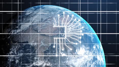 Animación-Del-Icono-De-IA-Y-Procesamiento-De-Datos-Sobre-El-Globo-Y-La-Cuadrícula.