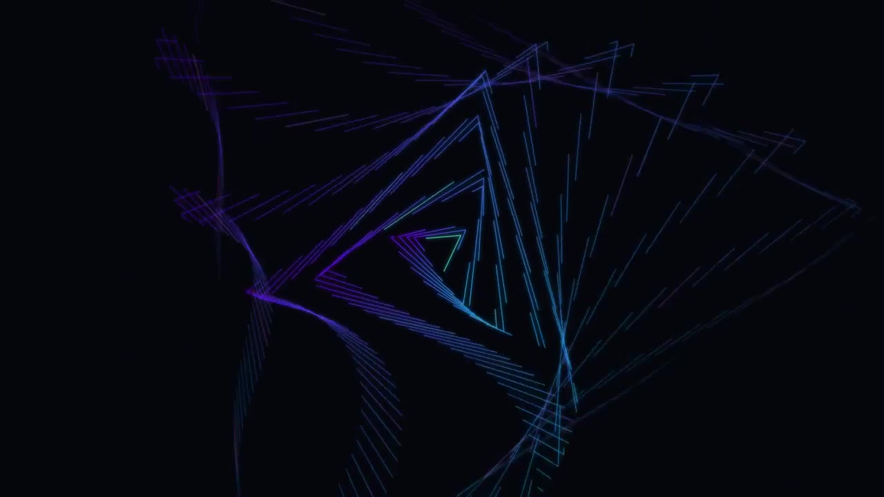 Abstract Geometric Animation of Rotating Neon Triangles