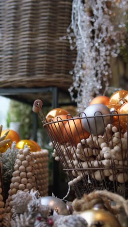 christmas decorations in a basket