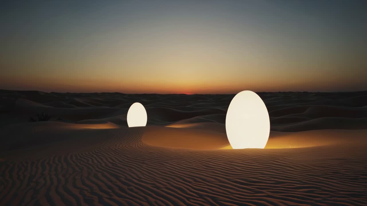 puesta de sol en el desierto con óvalos iluminados