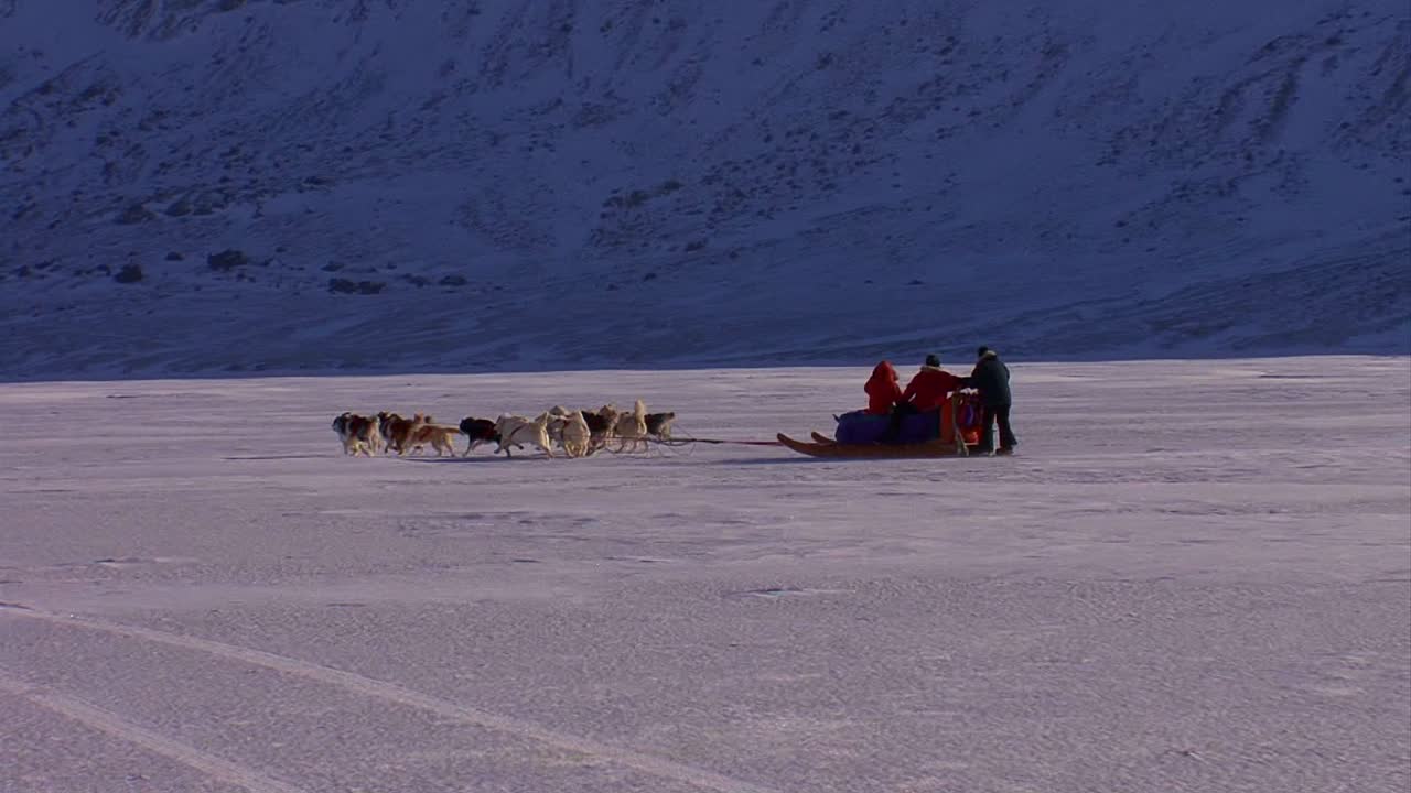 저 멀리 얼어붙은 툰드라를 가로지르는 에스키모 개썰매 머리 2